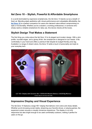 Itel Zeno 10 – Budget Smartphone with Premium Features