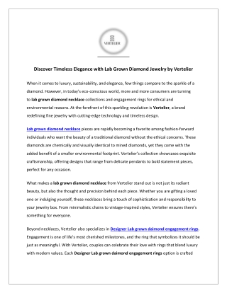 Discover Timeless Elegance with Lab Grown Diamond Jewelry by Vertelier