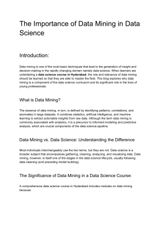 The Importance of Data Mining in Data Science