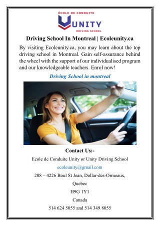 Driving School In Montreal  Ecoleunity.ca