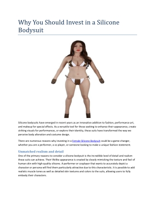 Why You Should Invest in a Silicone Bodysuit
