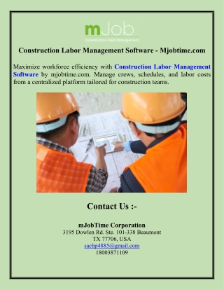 Construction Labor Management Software - Mjobtime.com