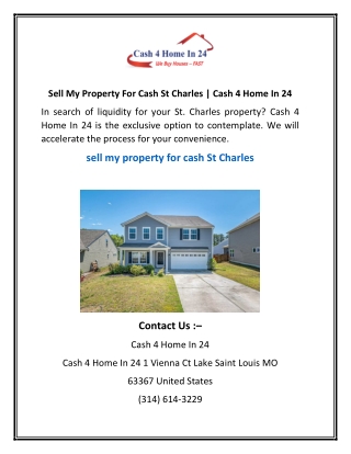 Sell My Property For Cash St Charles  Cash 4 Home In 24