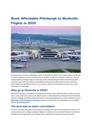 Book Affordable Pittsburgh to Nashville Flights in 2025