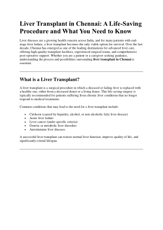 Liver Transplant in Chennai