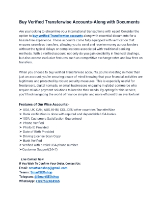 Top Site To Buy Verified Transferwise Accounts (Aged or New)