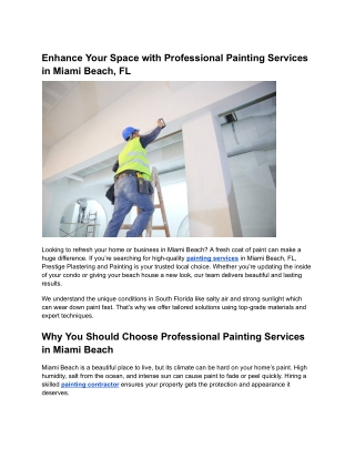 Enhance Your Space with Professional Painting Services in Miami Beach, FL