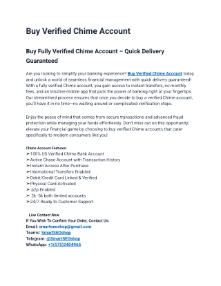 Top Site To Buy Verified Chime Account (Aged or New)