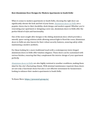 Best Aluminium Door Designs for Modern Apartments in South Delhi