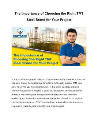 The Importance of Choosing the Right TMT Steel Brand for Your Project