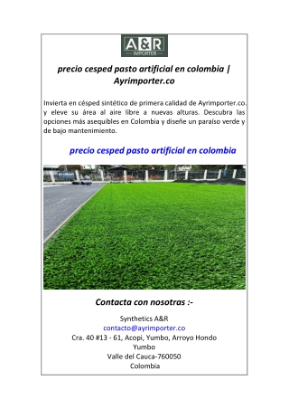 precio cesped pasto artificial en colombia  Ayrimporter.co