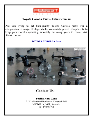 Toyota Corolla Parts - Febest.com.au