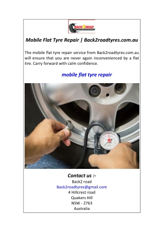 Mobile Flat Tyre Repair  Back2roadtyres.com.au