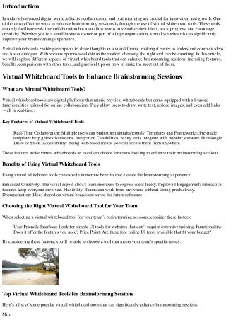 Virtual Whiteboard Tools to Enhance Brainstorming Sessions