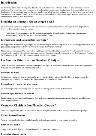 Votre information des expertise de plomberie en urgence à Coxyde