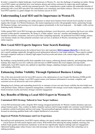 What Are the Benefits of Hiring a Local SEO Expert in Weston FL in 2025?