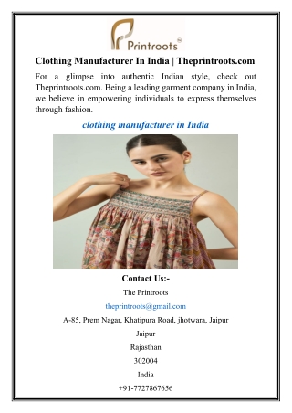 Clothing Manufacturer In India  Theprintroots.com