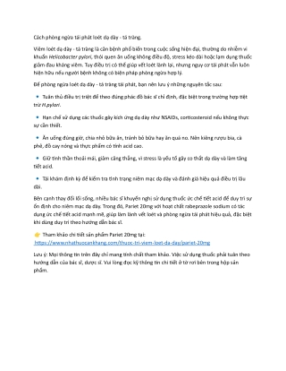 Cach phong ngua tai phat loet da day