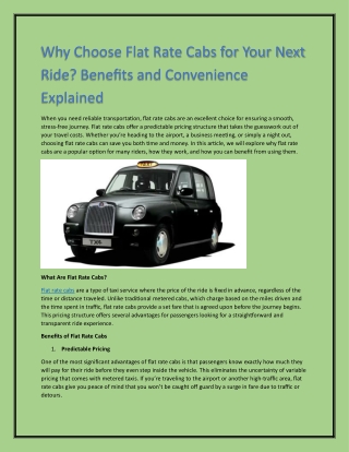 Why Choose Flat Rate Cabs for Your Next Ride