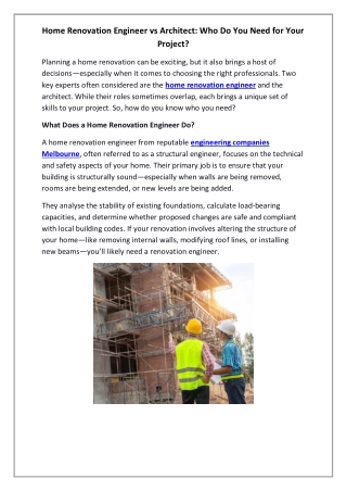 Home Renovation Engineer vs Architect Who Do You Need for Your Project
