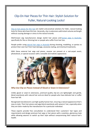 Clip-On Hair Pieces for Thin Hair Stylish Solution for Fuller Natural-Looking Locks