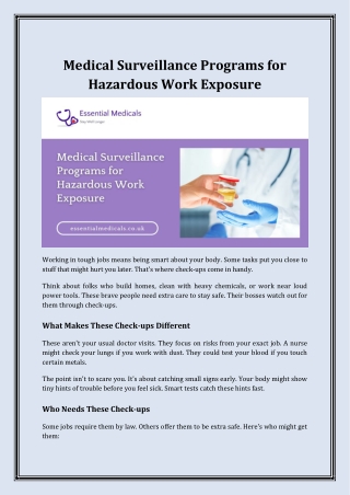 Medical Surveillance Programs for Hazardous Work Exposure