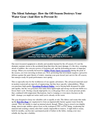 The Silent Sabotage How the Off-Season Destroys Your Water Gear (And How to Prevent It)