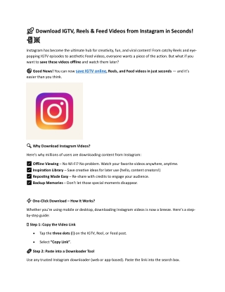 Download IGTV, Reels & Feed Videos from Instagram in Seconds!