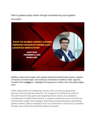 Path to global supply chains through manufacturing and logistics innovation