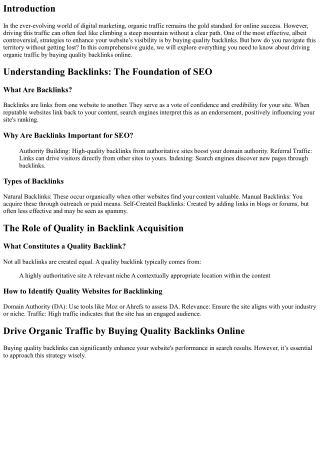 Drive Organic Traffic by Buying Quality Backlinks Online