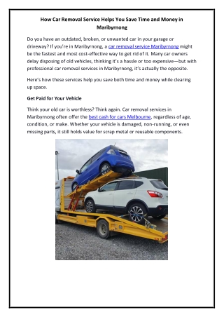 How Car Removal Service Helps You Save Time and Money in Maribyrnong