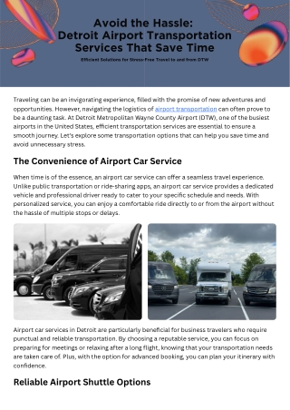 Avoid the Hassle Detroit Airport Transportation Services That Save Time