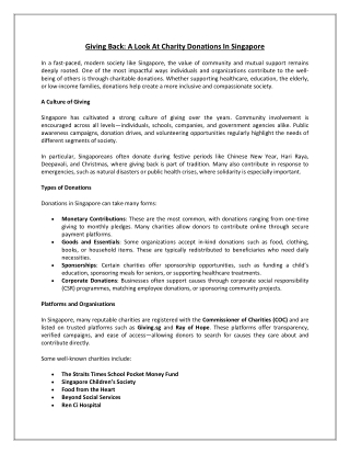 Giving Back A Look At Charity Donations In Singapore