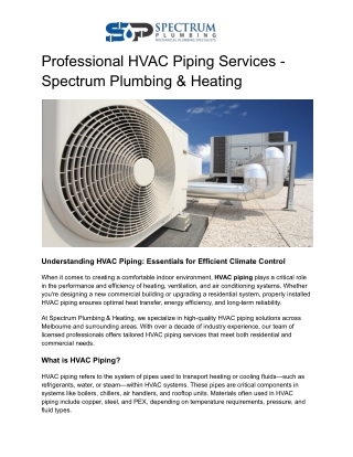 Professional HVAC Piping Services - Spectrum Plumbing & Heating