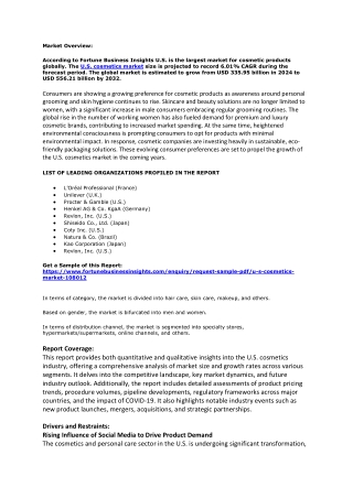 U.S. Cosmetics Market Future Opportunities, Growth Trends, 2032