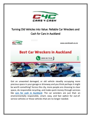 Reliable Car Wreckers and Cash for Cars in Auckland