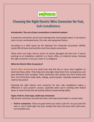 Choosing the Right Electric Wire Connector for Fast, Safe Installations