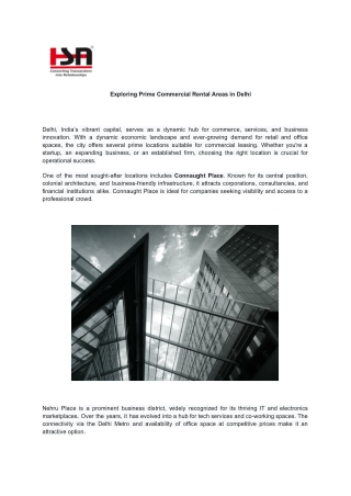 Exploring Prime Commercial Rental Areas in Delhi