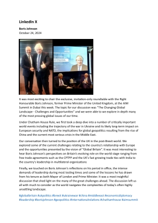 What were the key themes of the Boris Johnson Global Shifts Roundtable Discussio