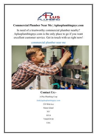 Commercial Plumber Near Me | Aplusplumbingnyc.com
