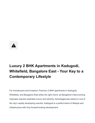 Luxury 2 BHK Apartments in Whitefield
