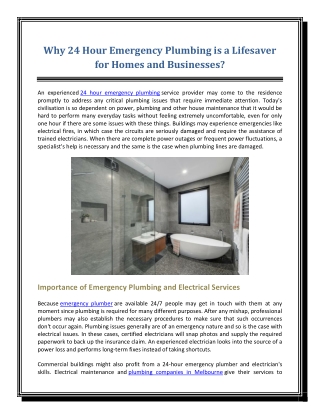 Why 24 Hour Emergency Plumbing is a Lifesaver for Homes and Businesses