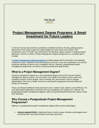 Project Management Degree Programs: A Smart Investment for Future Leaders