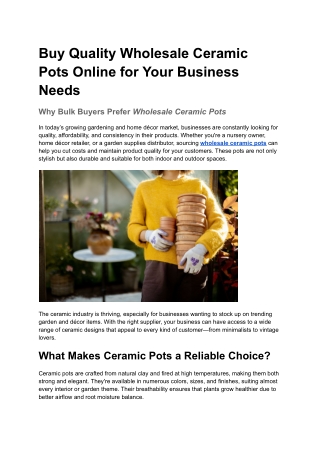 Buy Quality Wholesale Ceramic Pots Online for Your Business Needs