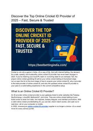 Discover the Top Online Cricket ID Provider of 2025 – Fast, Secure & Trusted