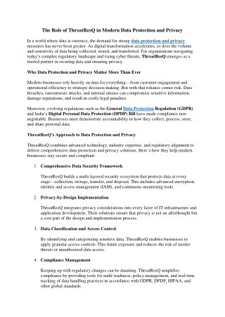 The Role of ThreatResQ in Modern Data Protection and Privacy