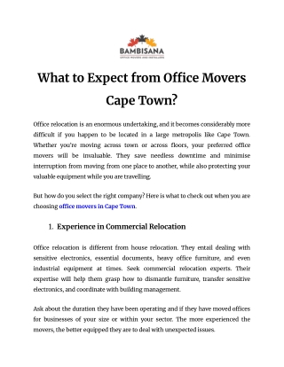 What to Expect from Office Movers Cape Town?