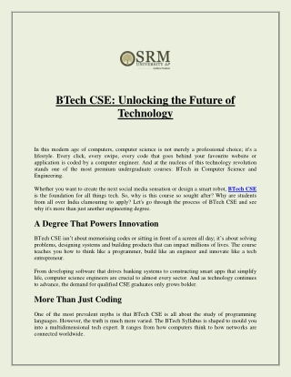 BTech CSE: Unlocking the Future of Technology