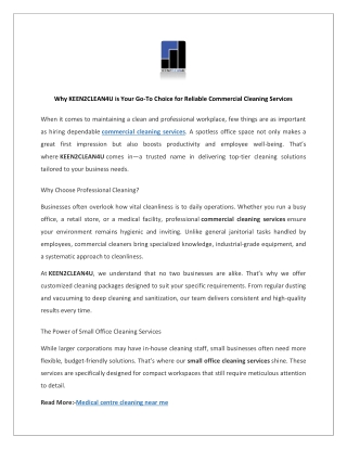 Why KEEN2CLEAN4U is Your Go-To Choice for Reliable Commercial Cleaning Services