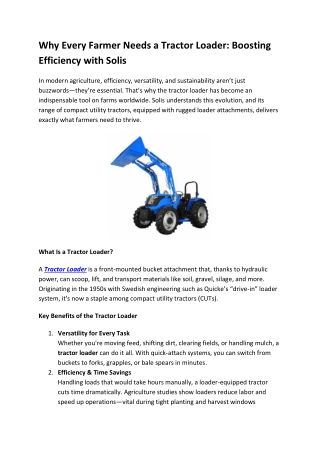 Why Every Farmer Needs a Tractor Loader: Boosting Efficiency with Solis